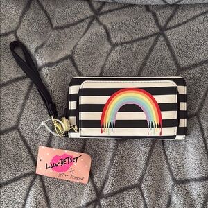 Betsey Johnson Black and White Striped Wallet with Rainbow